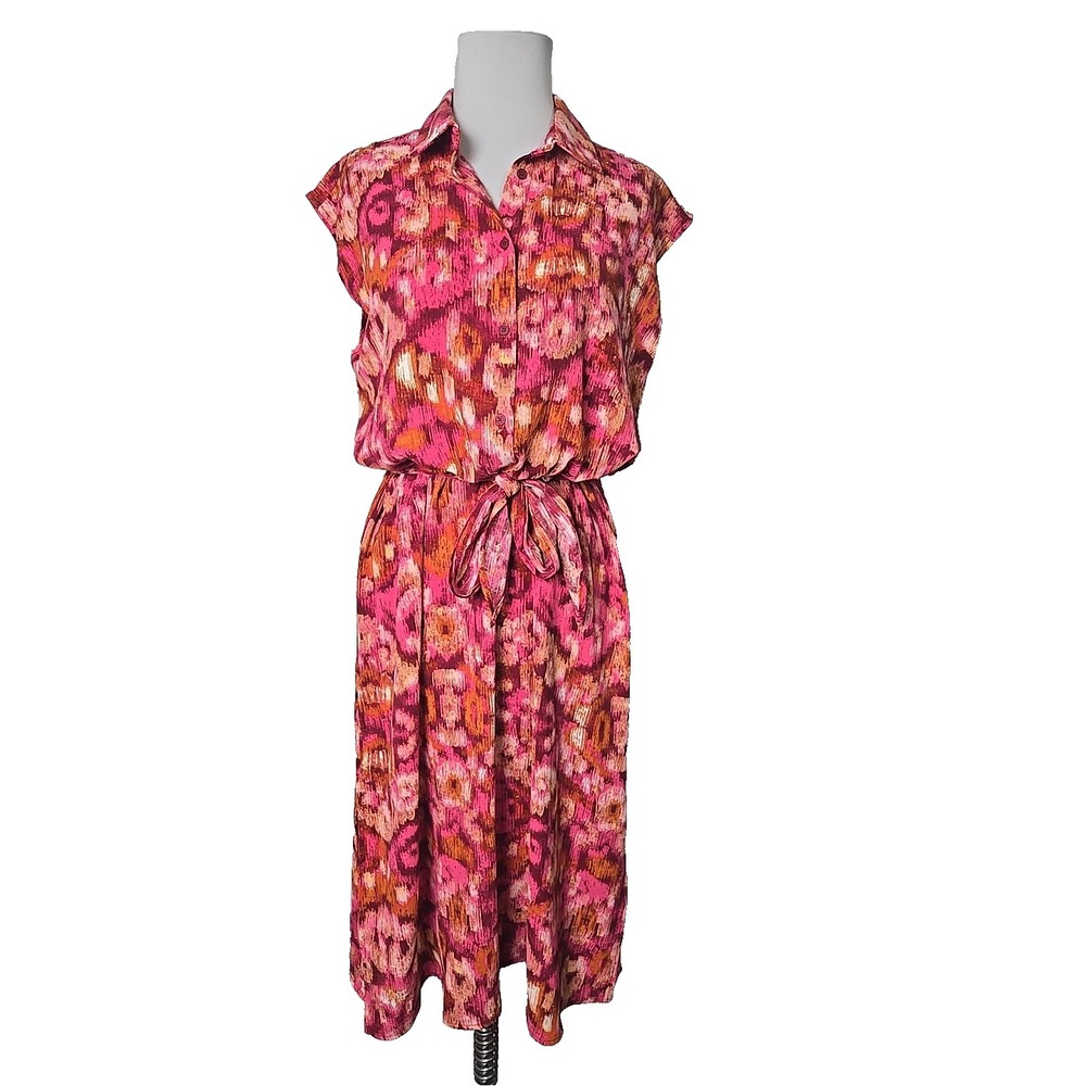 Fred David Abstract Print Sleeveless Belted Shirt Dress Medium M New